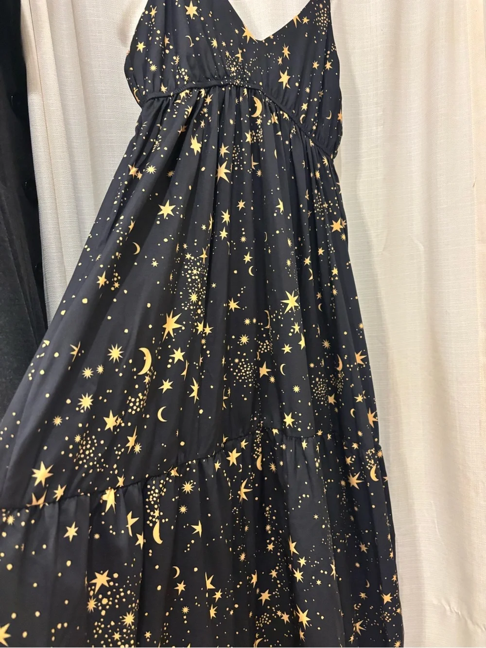 NWOT Black Maxi Dress with Gold Star/Moon Print - Picture 4 of 6